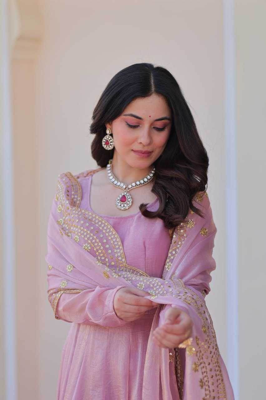 Chiffon Full Sleeve Gown With Dupatta - MYLUXURY LANE ENTERPRISE
